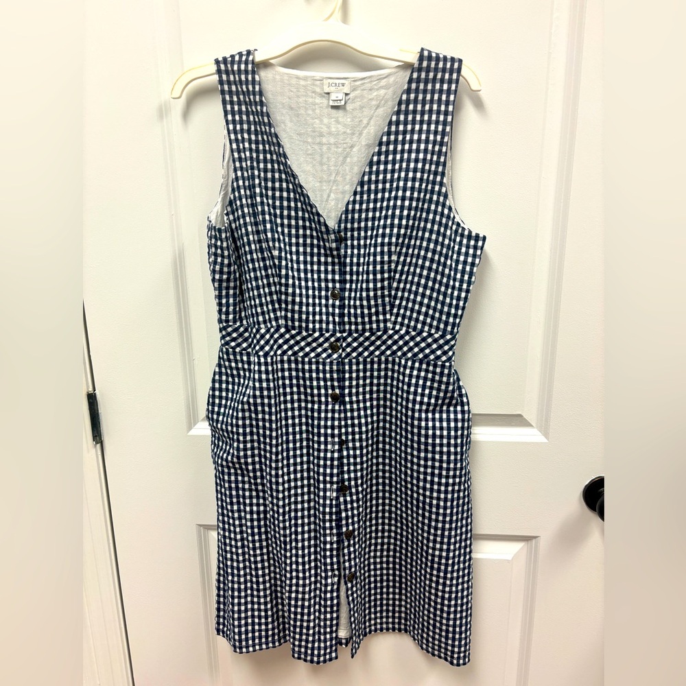 J. Crew Sleeveless Seersucker Button front; Sz 10 A-line fit